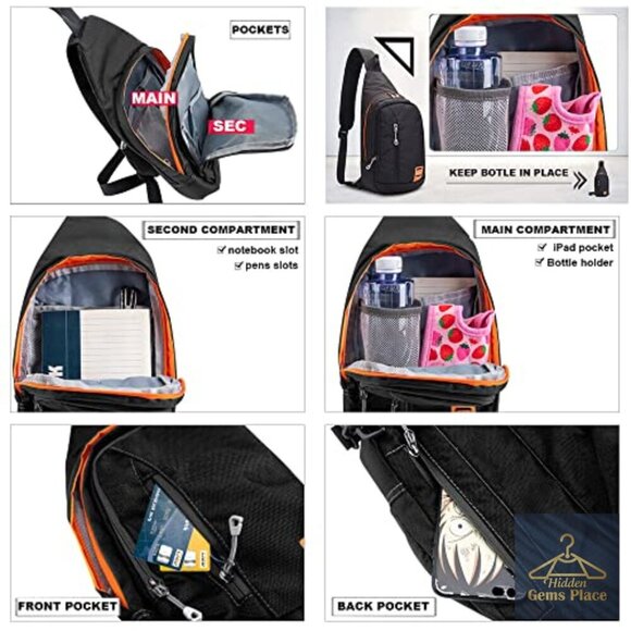 Small Waterproof Sling Backpack Crossbody Daypack with 8 Pockets main image 5